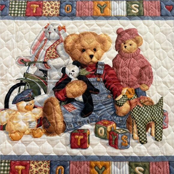 Vintage handmade blue jean teddy bear quilt - Picture 5 of 8